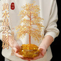 Natural Medium Citrine Crystal Money Tree with Feng Shui Glass Wealth Bowl