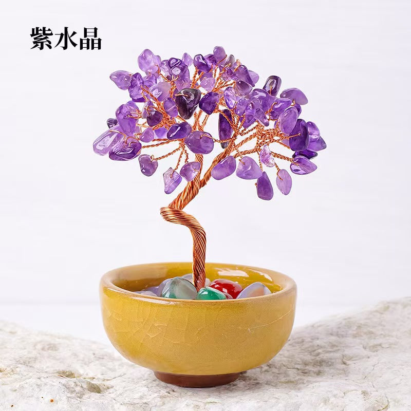 Natural Amethyst Crystal Tree | Third Eye Chakra Healing Gemstone Bonsai Tree
